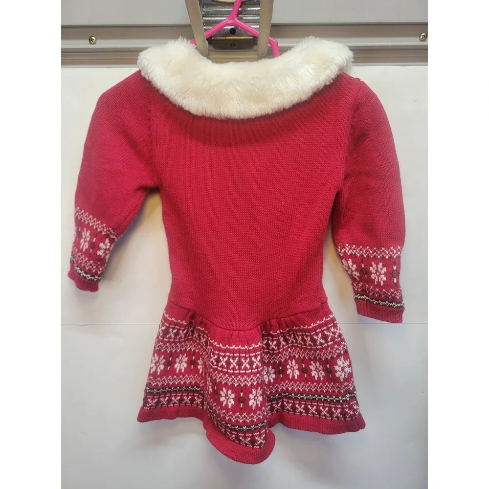 Blueberi Boulevard‎ Girls Red Knit Christmas Dress Faux Fur Collar 3T Toddler